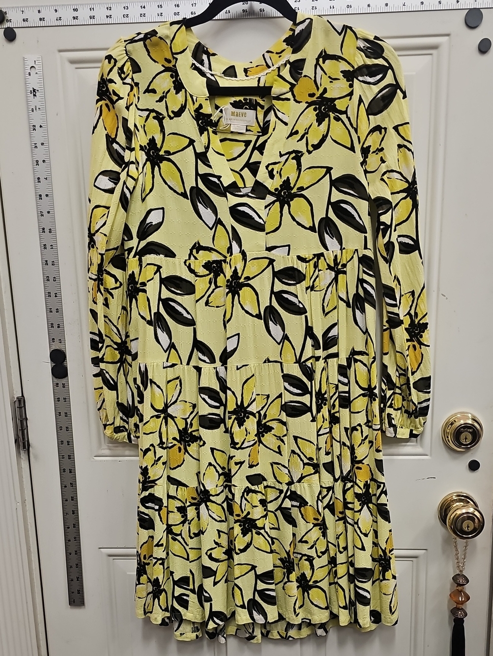 Maeve Yellow Floral Tiered Long-Sleeve Dress